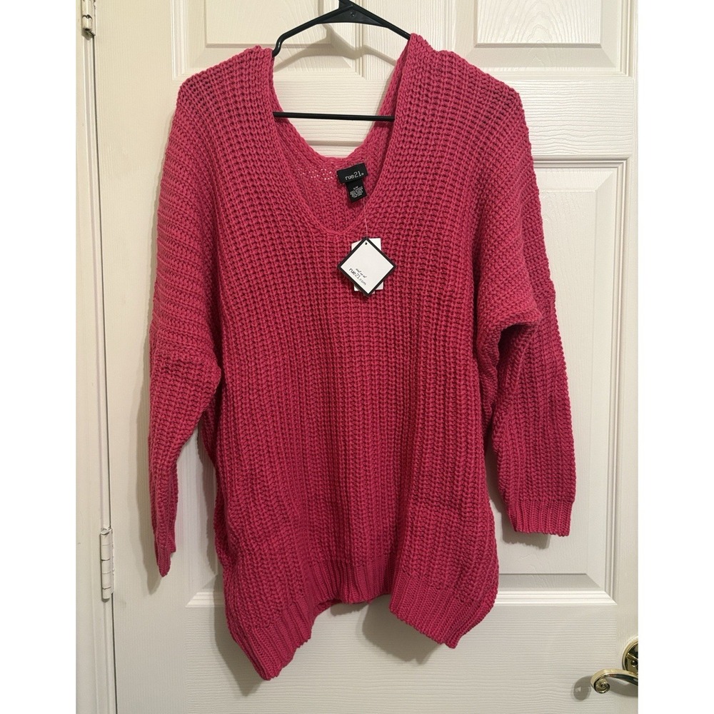 Rue21 Women's S/M Pink Solid Knit V-Neck Dolman Long Sleeve Pullover Sweater